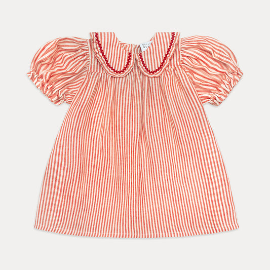 marbles dress | strawberry + oat stripe linen