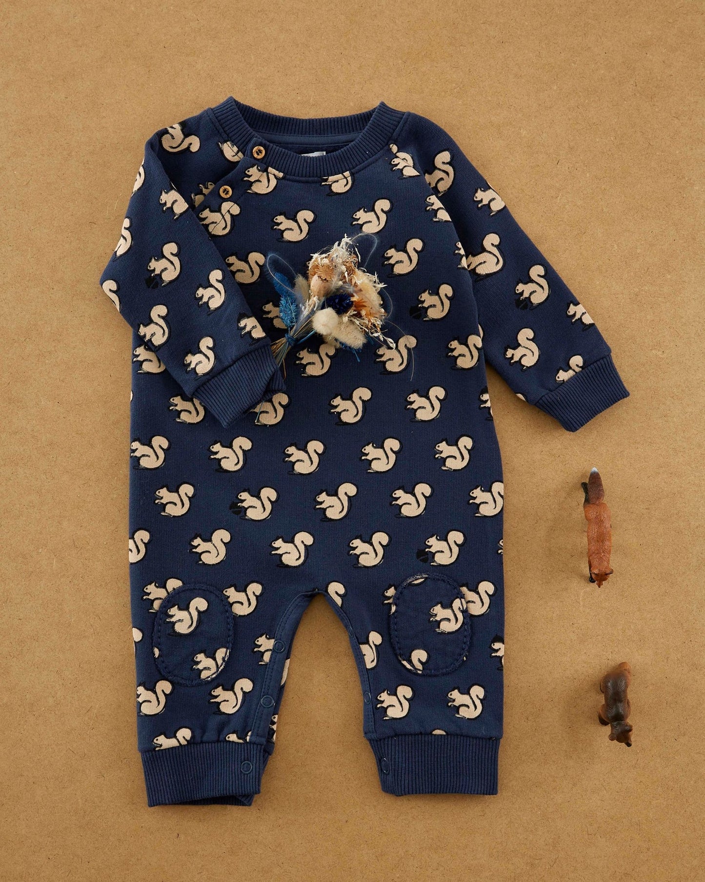 midnight blue organic cotton squirrel jumpsuit