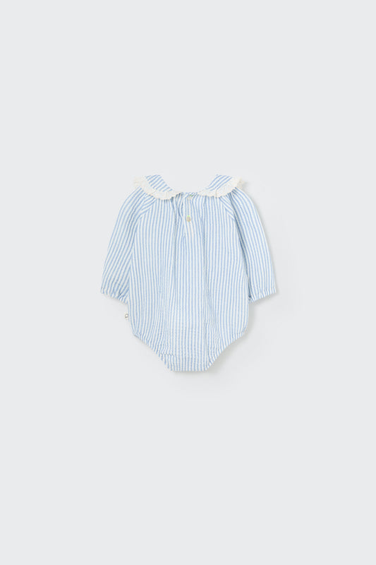 stripes gauze baby romper | blue