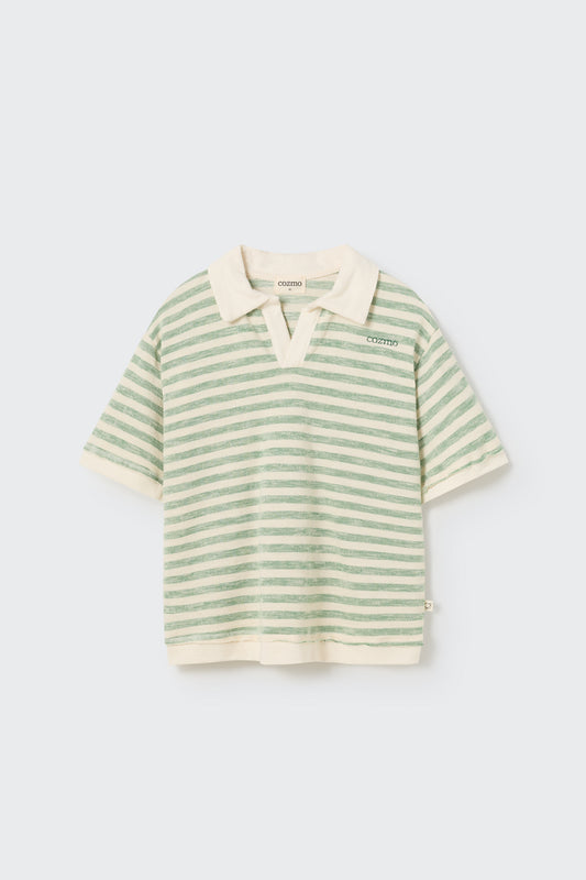 organic thin striped knit polo | grass green