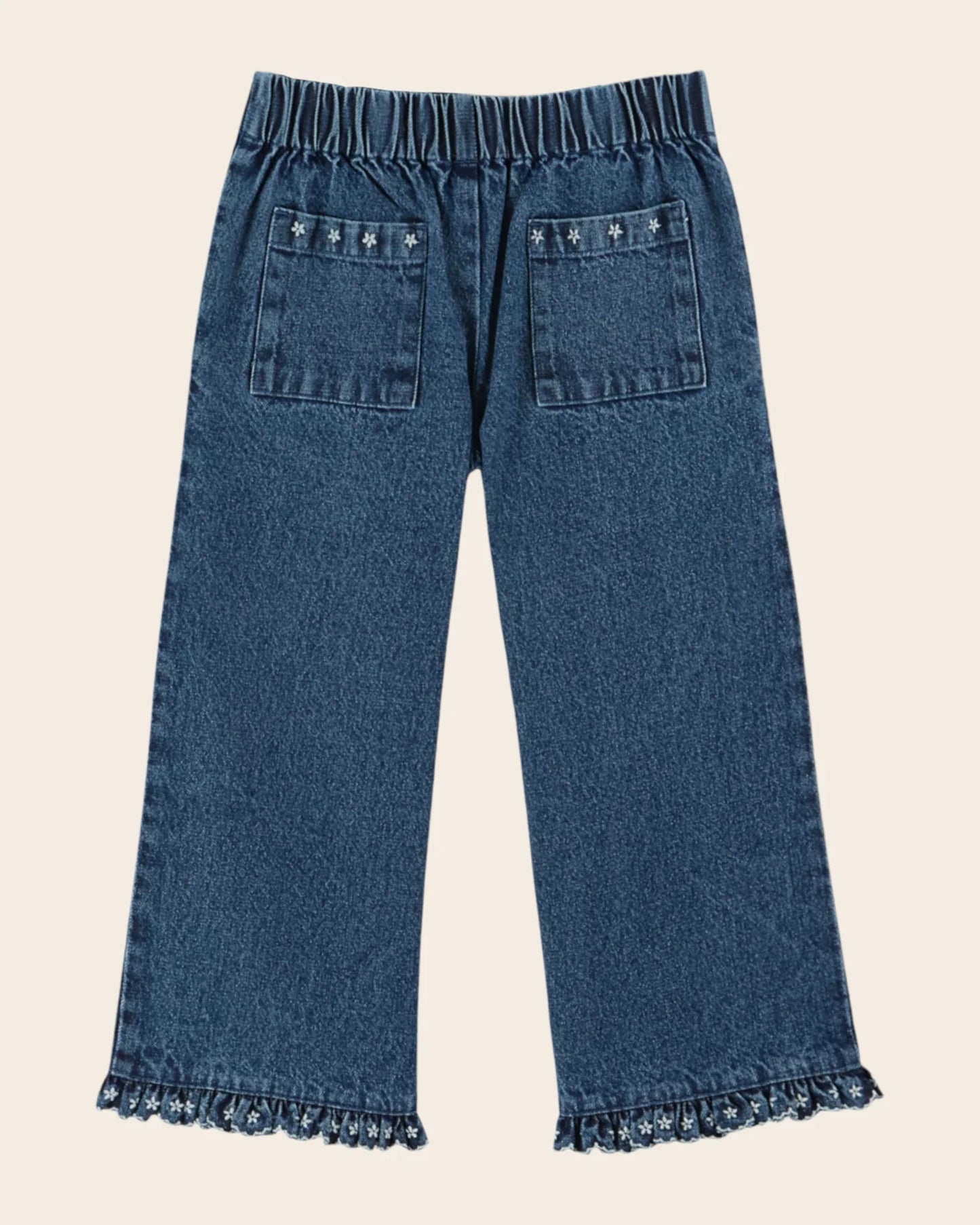 denim embroidered bridge pants