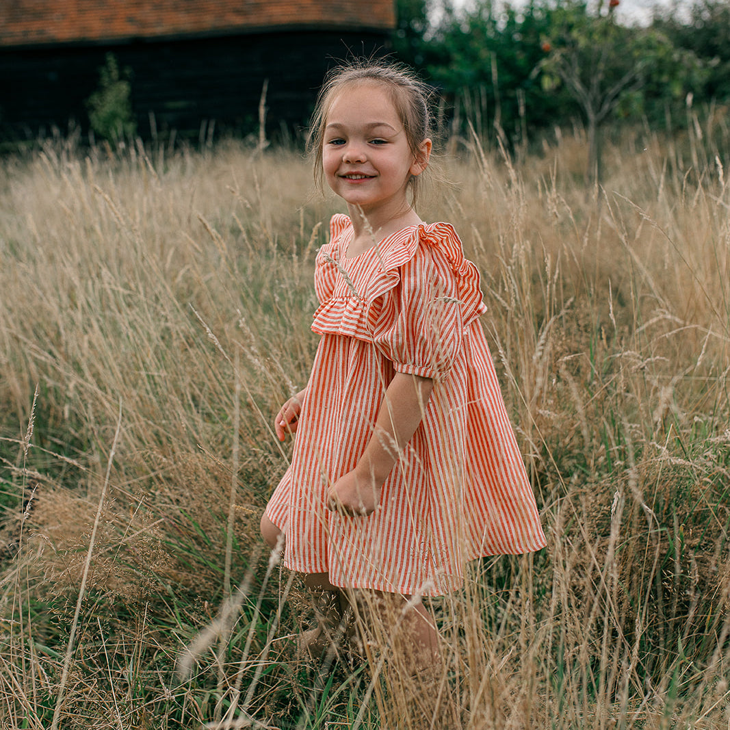 birdie dress | strawberry + oat stripe linen