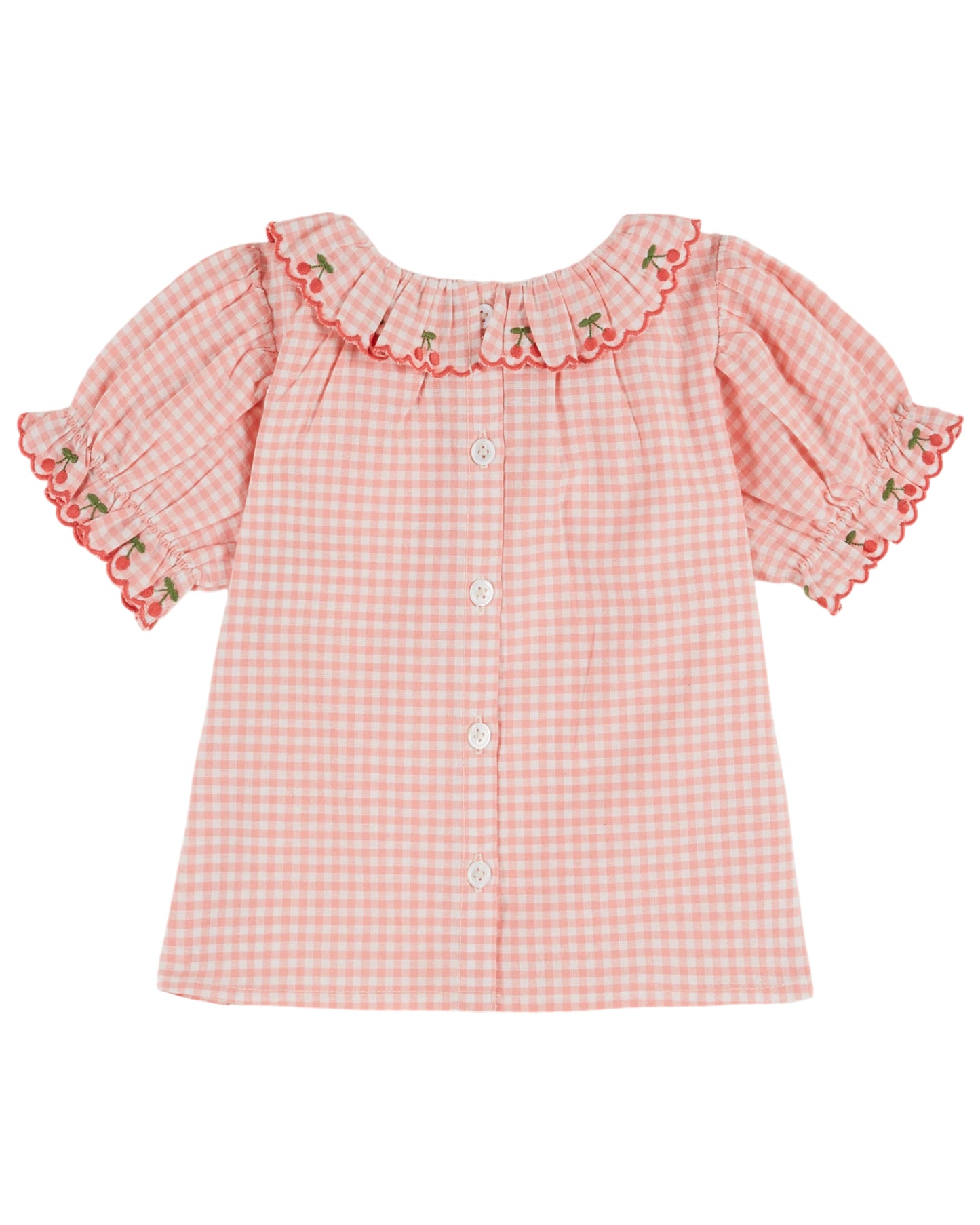 blouse | pink gingham embroidered collar