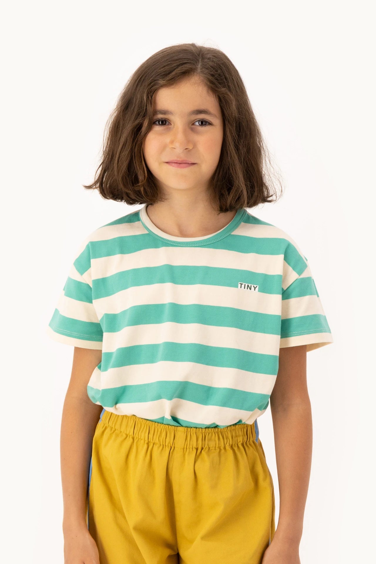 stripes tee | light cream + emerald