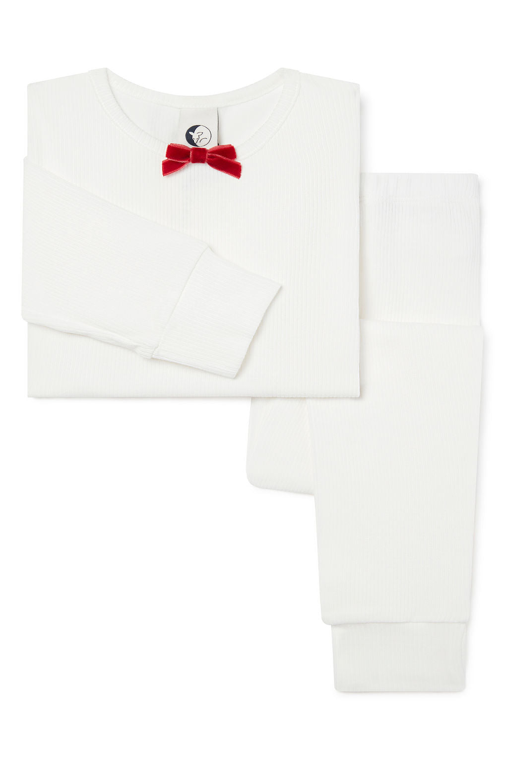 girls winter white rib pajama | velvet bow
