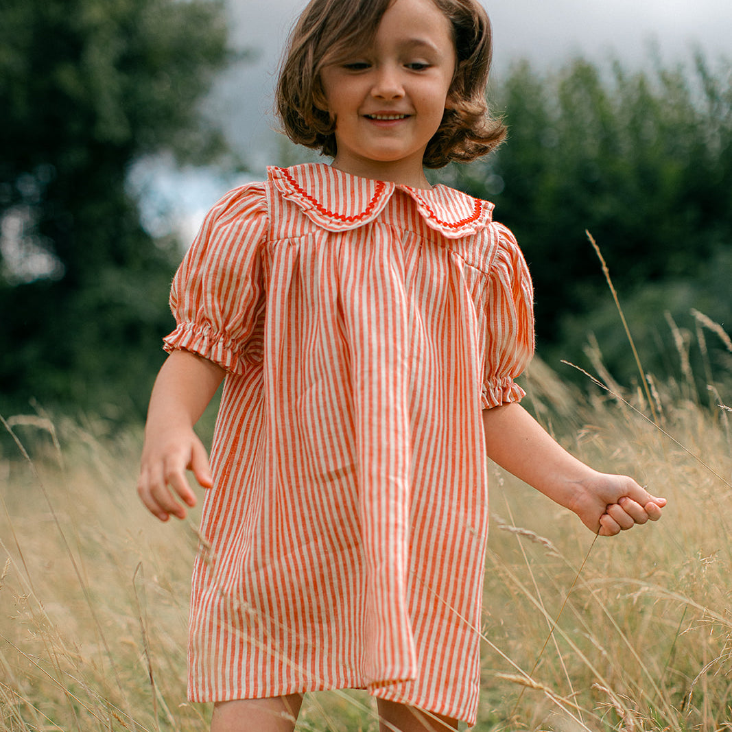 marbles dress | strawberry + oat stripe linen
