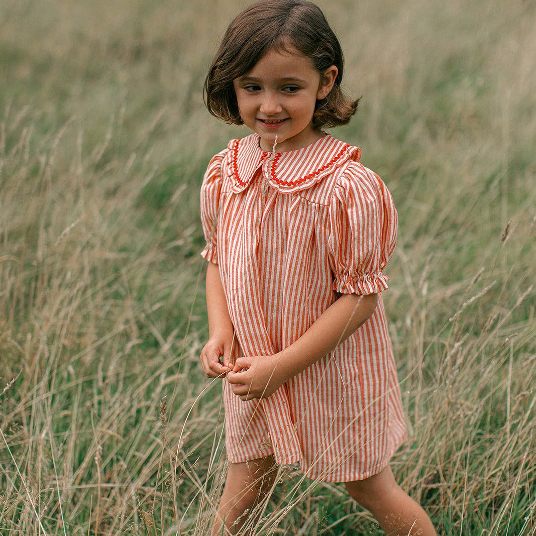 marbles dress | strawberry + oat stripe linen