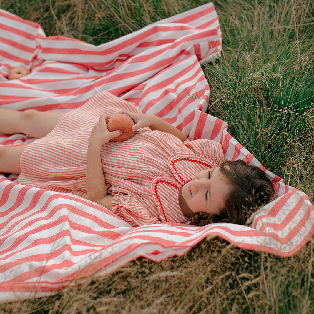 marbles dress | strawberry + oat stripe linen