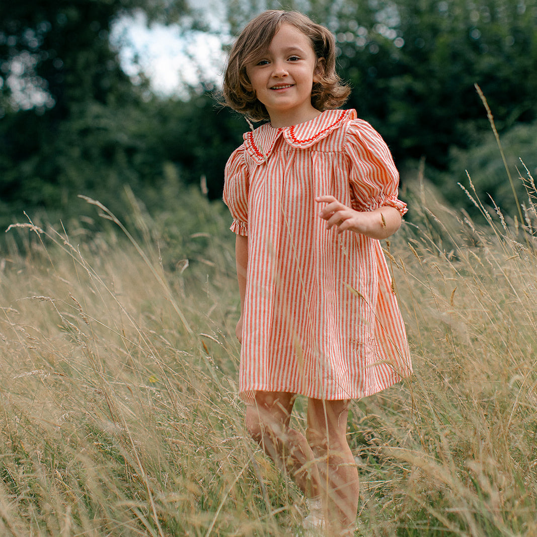marbles dress | strawberry + oat stripe linen