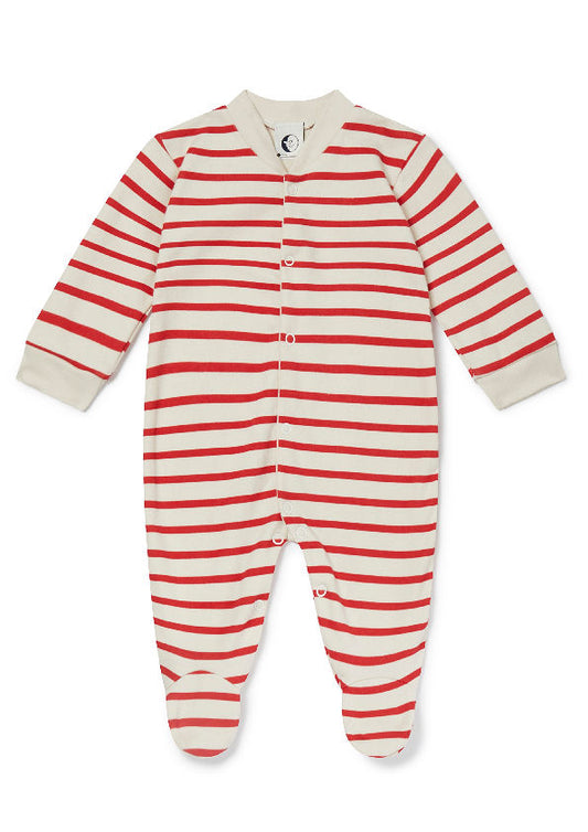 christmas baby sleepsuit | red + oatmeal breton