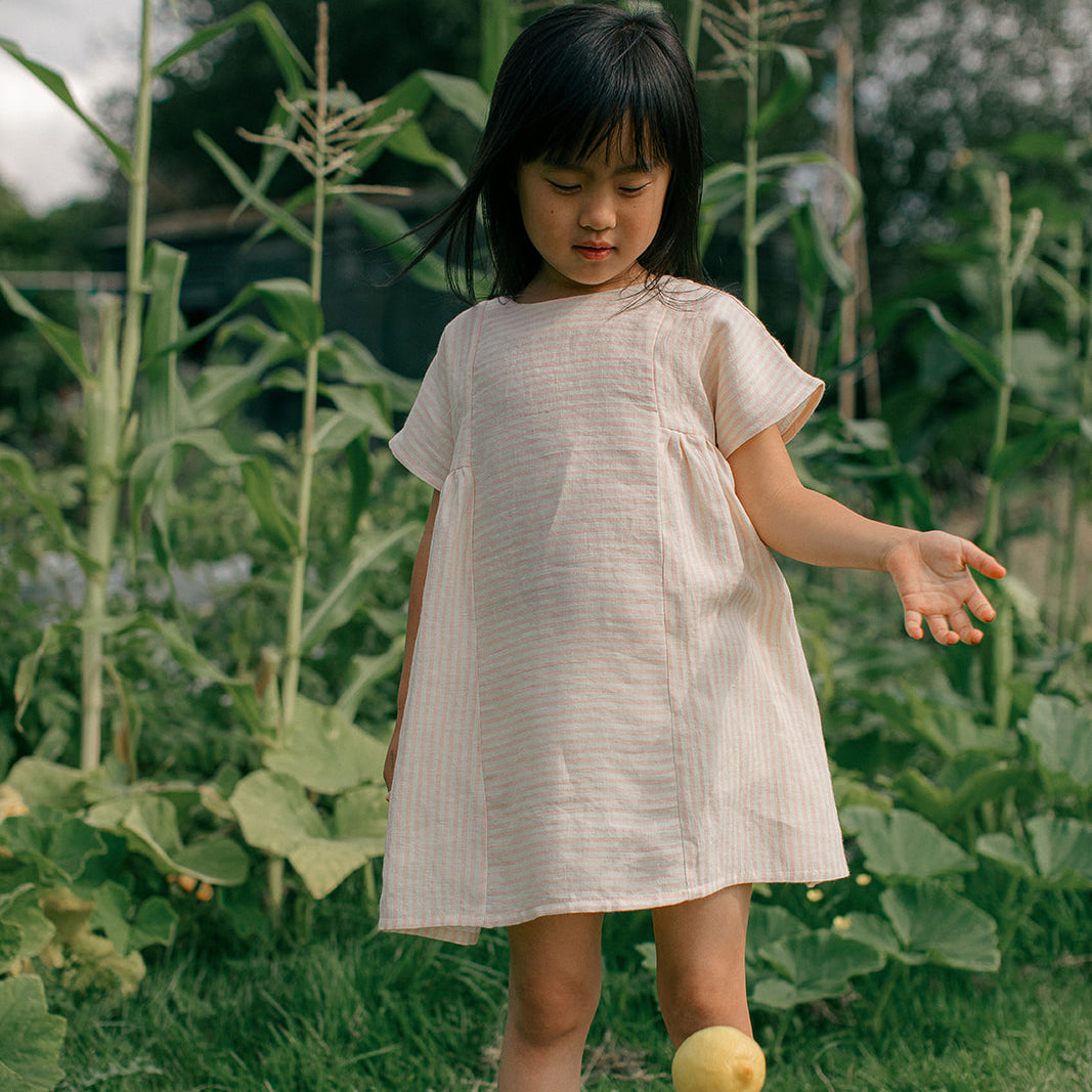 ring o' roses dress | blush + oat stripe linen
