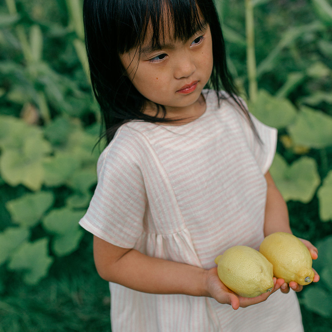 ring o' roses dress | blush + oat stripe linen