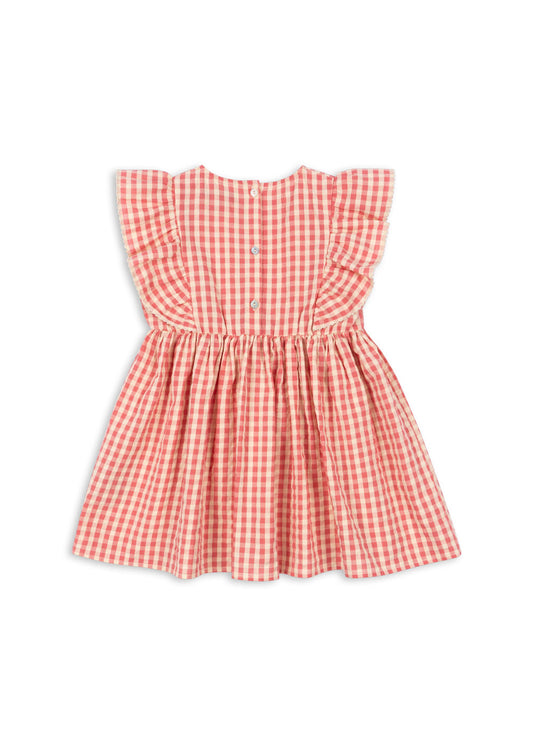 kim frill dress | flamingo plume check