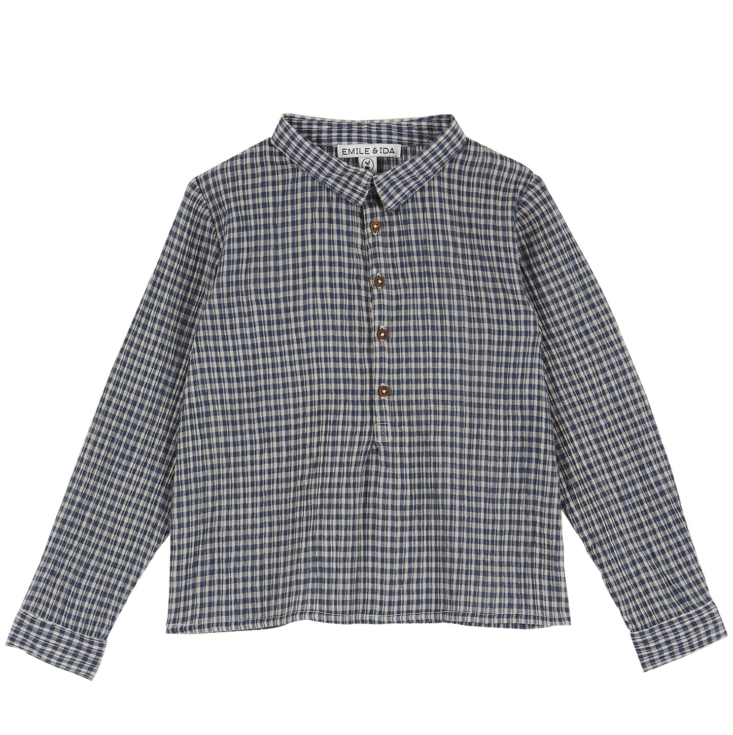 ecru and blue checkered cotton kurta