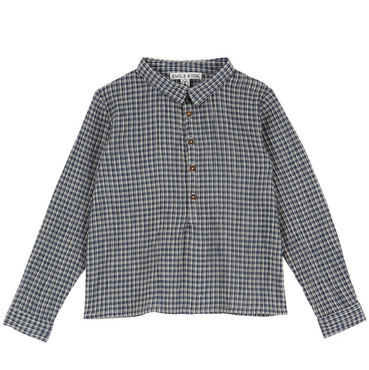 ecru and blue checkered cotton kurta