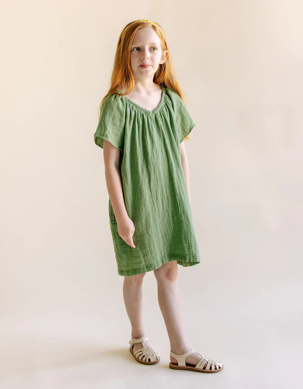 girl's mae cotton gauze house dress | sage