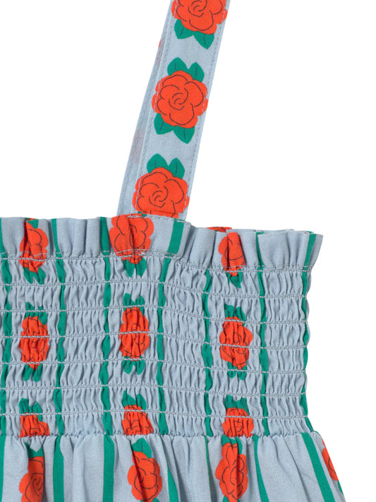 rose pattern smocked romper