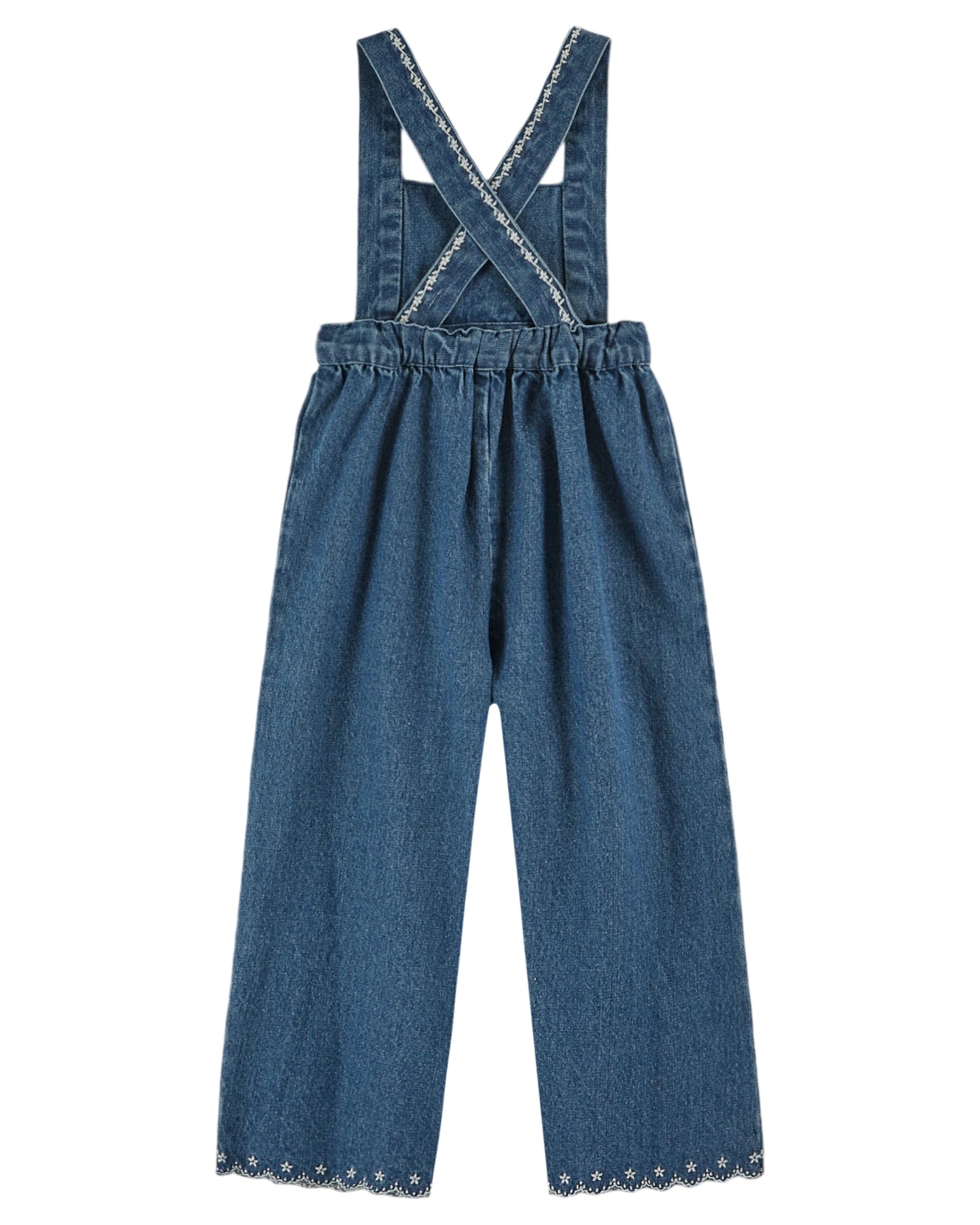 embroidered denim overalls