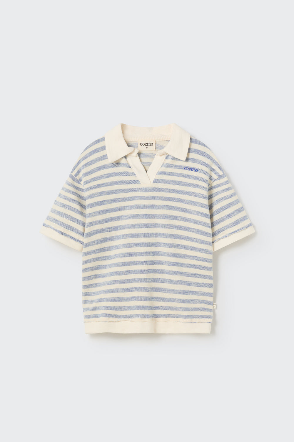 organic thin striped knit polo | blue