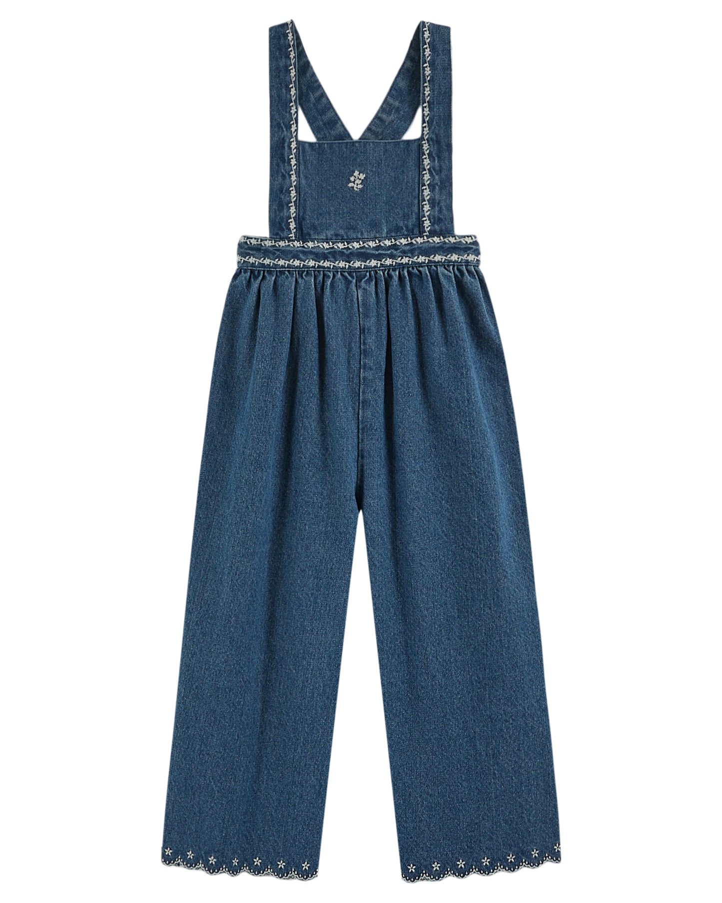 embroidered denim overalls