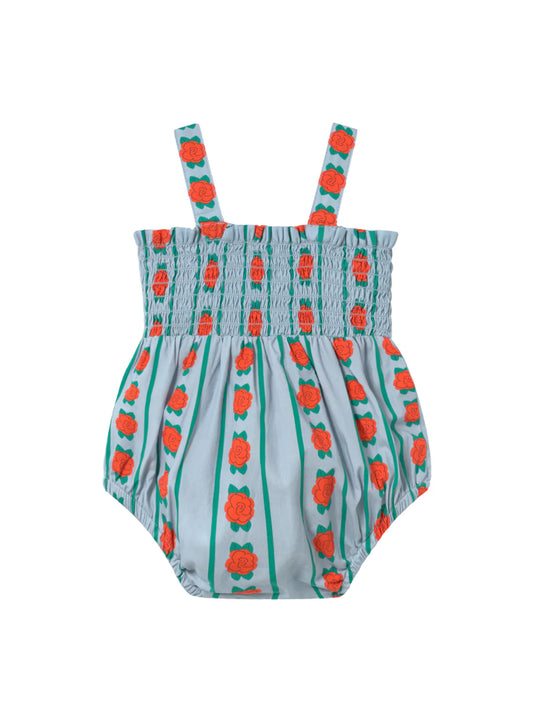 rose pattern smocked romper
