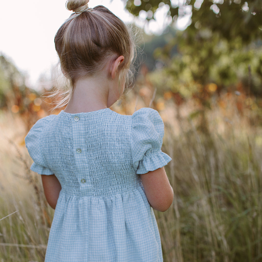 jumping jack jumpsuit | baby blue + milk mini check