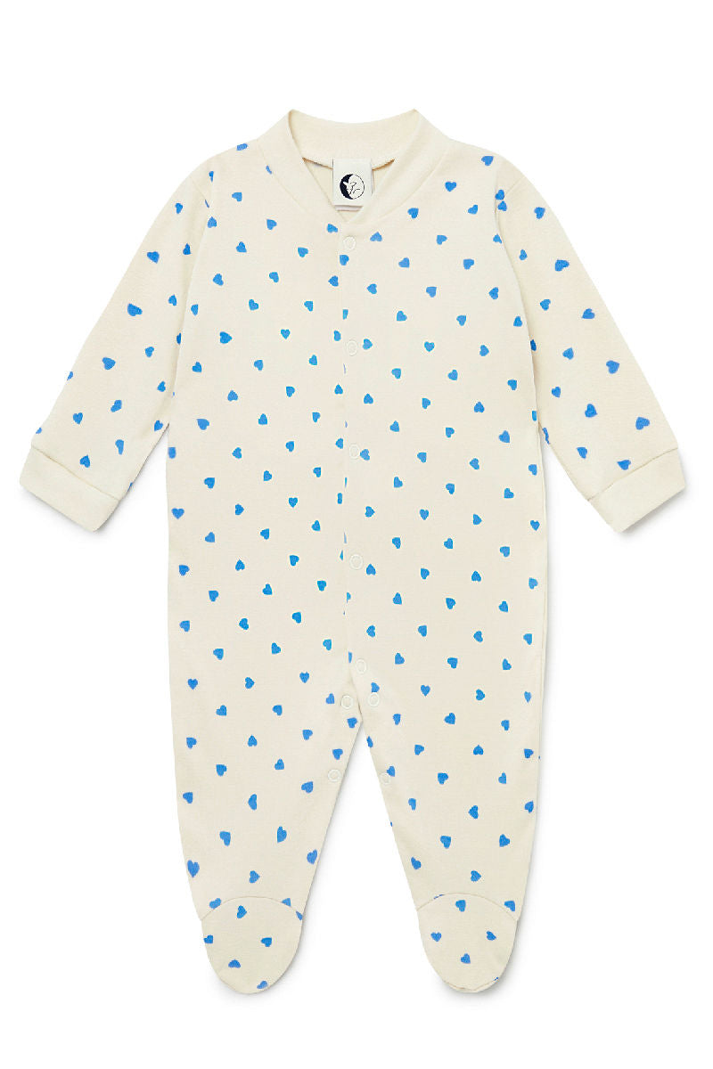 baby sleepsuit | blue hearts