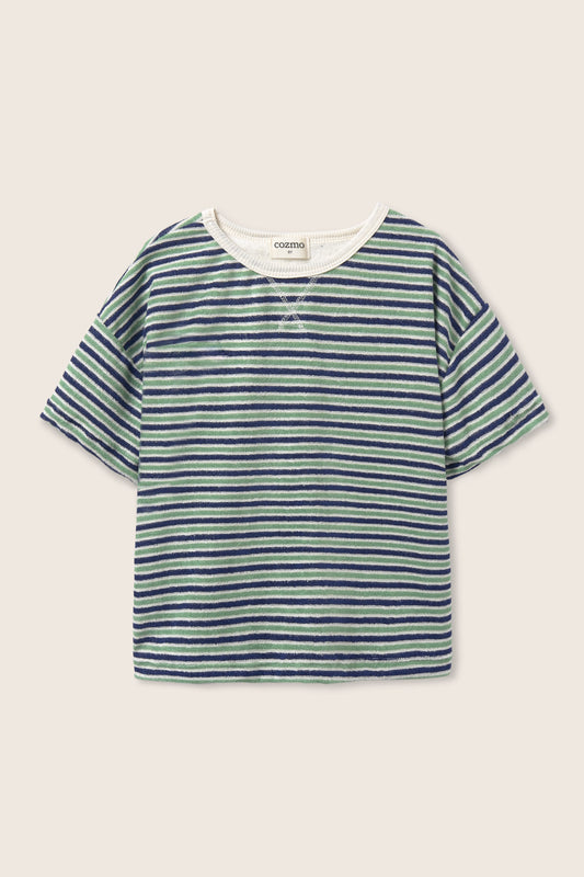 eneak terry cloth tee | blue-green stripe