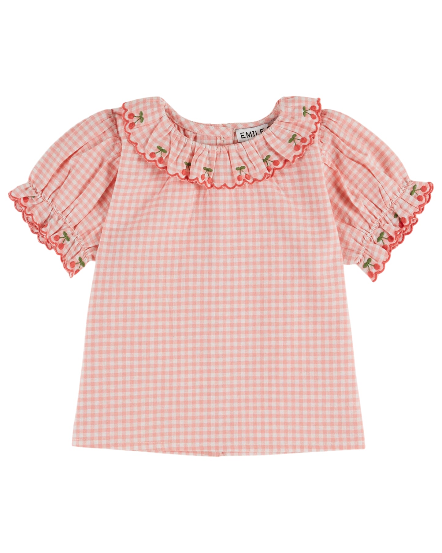 blouse | pink gingham embroidered collar