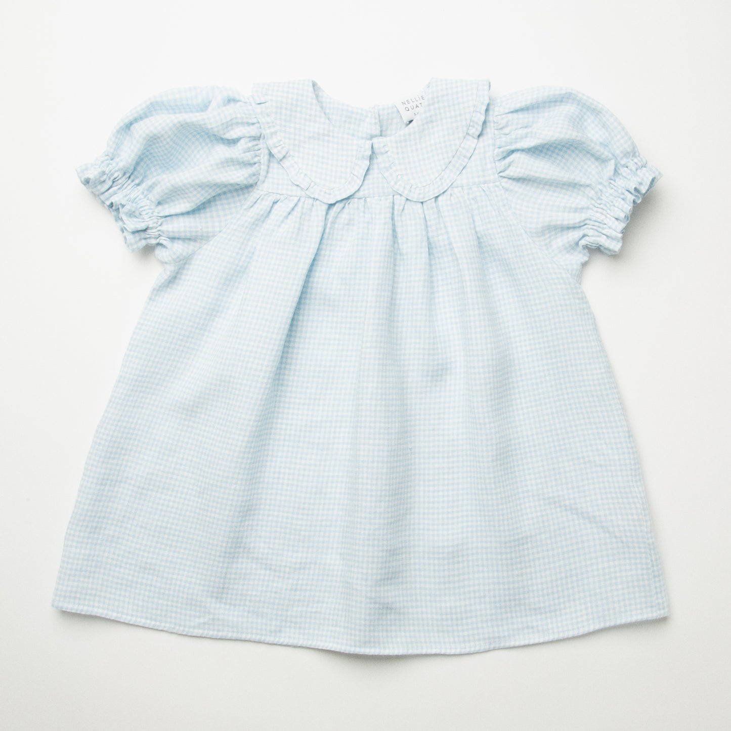 marbles dress | baby blue + milk mini check