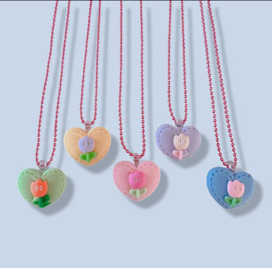 tulip heart kids necklace
