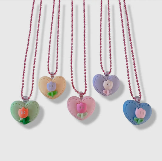 tulip heart kids necklace
