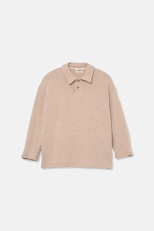 soft knit polo sweater | beige