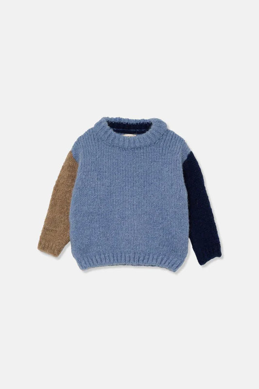 colorblock baby sweater | soft blue + navy + beige