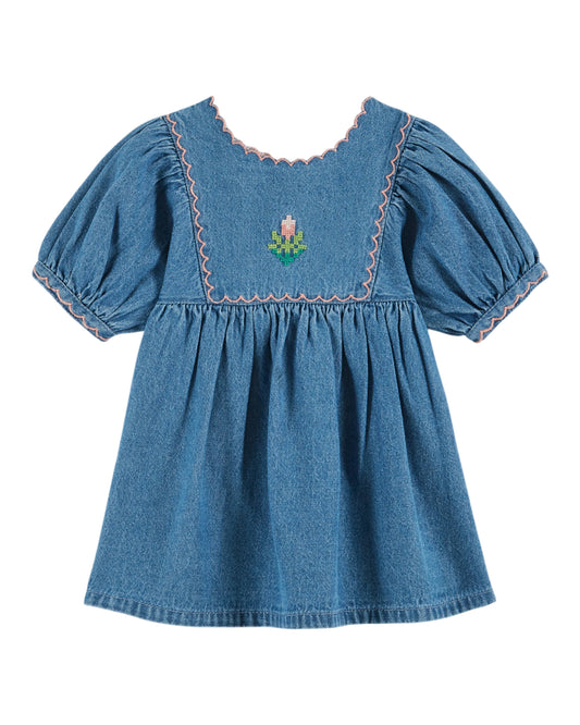 embroidered baby dress  | denim light