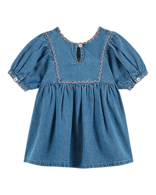embroidered baby dress | denim light
