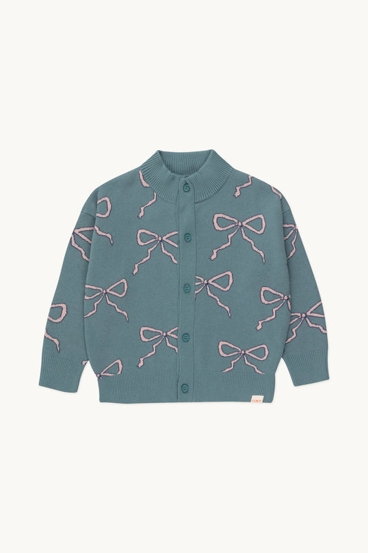 bow mockneck cardigan | warm blue