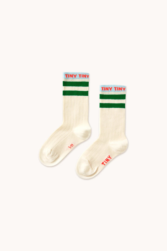 tiny medium height socks | light cream/emerald