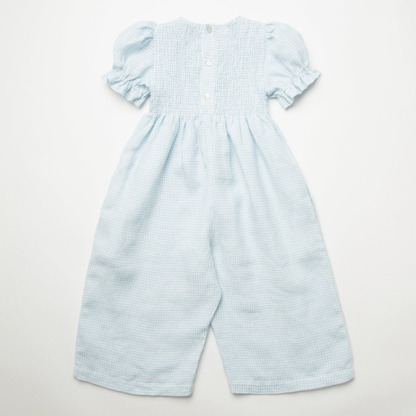 jumping jack jumpsuit | baby blue + milk mini check