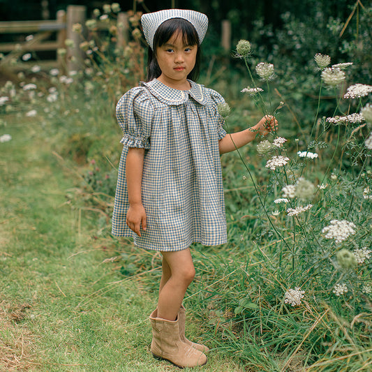 marbles dress | cornflower blue + hay check linen