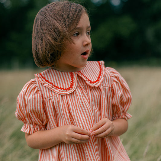 marbles dress | strawberry + oat stripe linen