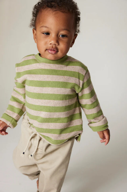 wide stripes baby sweater | green beige