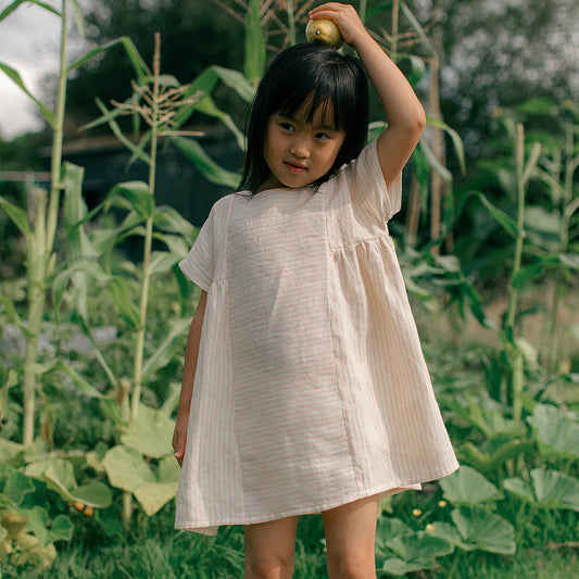 ring o' roses dress | blush + oat stripe linen