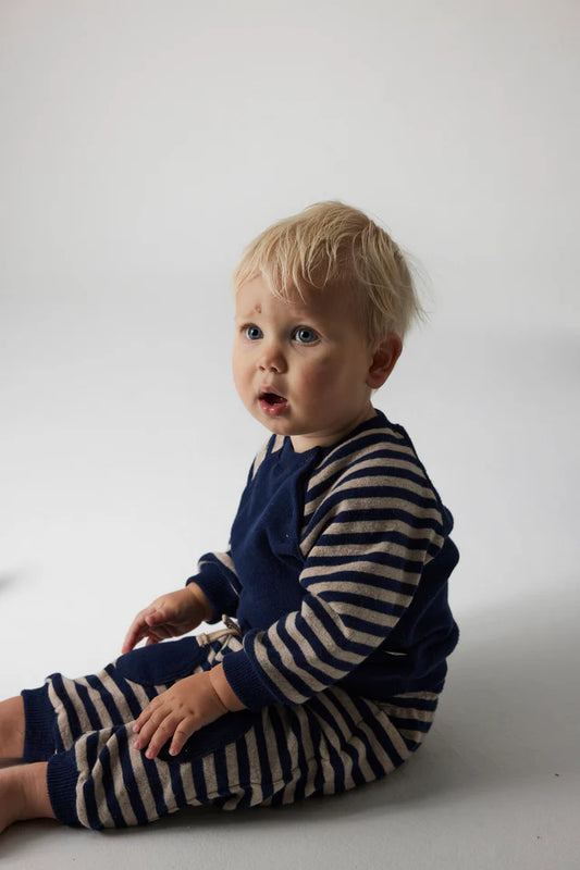 soft striped baby sweater | beige navy