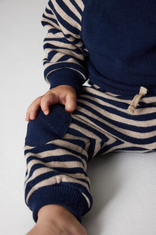 soft striped baby pants | beige navy