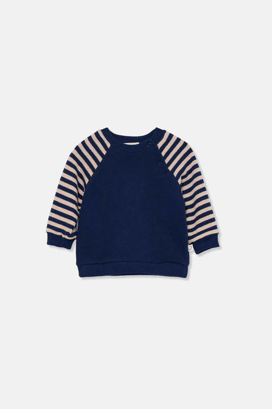 soft striped baby sweater | beige navy