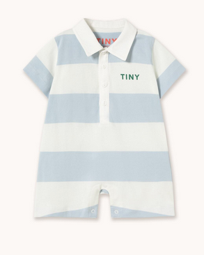 stripes knit polo onesie | washed blue