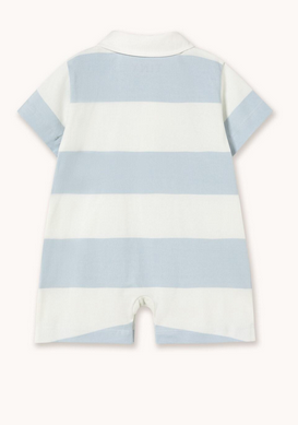stripes knit polo onesie | washed blue