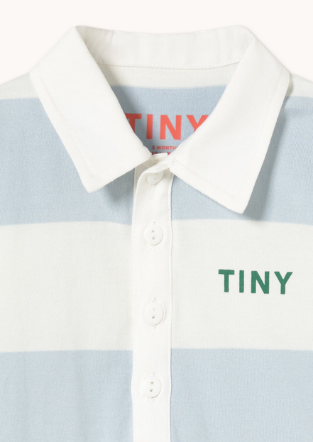 stripes knit polo onesie | washed blue