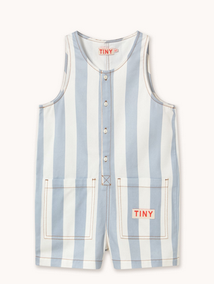 stripes twill one piece shorts  | washed blue